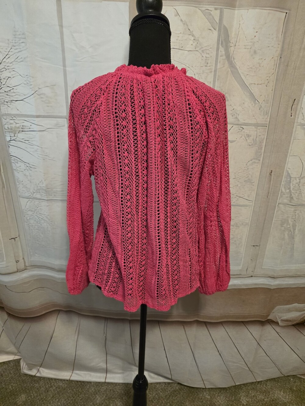 Pink Openwork Button-Front Womens Top - Picture 4 of 6